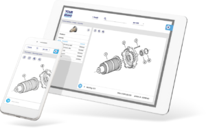 tablet en mobiel met spareparts.live gebruikersinterface / Electronic onderdelenboek (EPC)